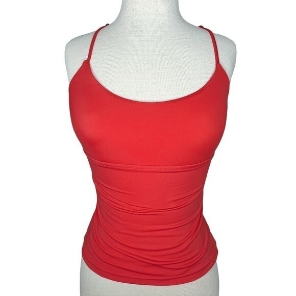 PrAna Merrow Tankini Top sz XS * strappy back coral orange light padding swim - Picture 1 of 8